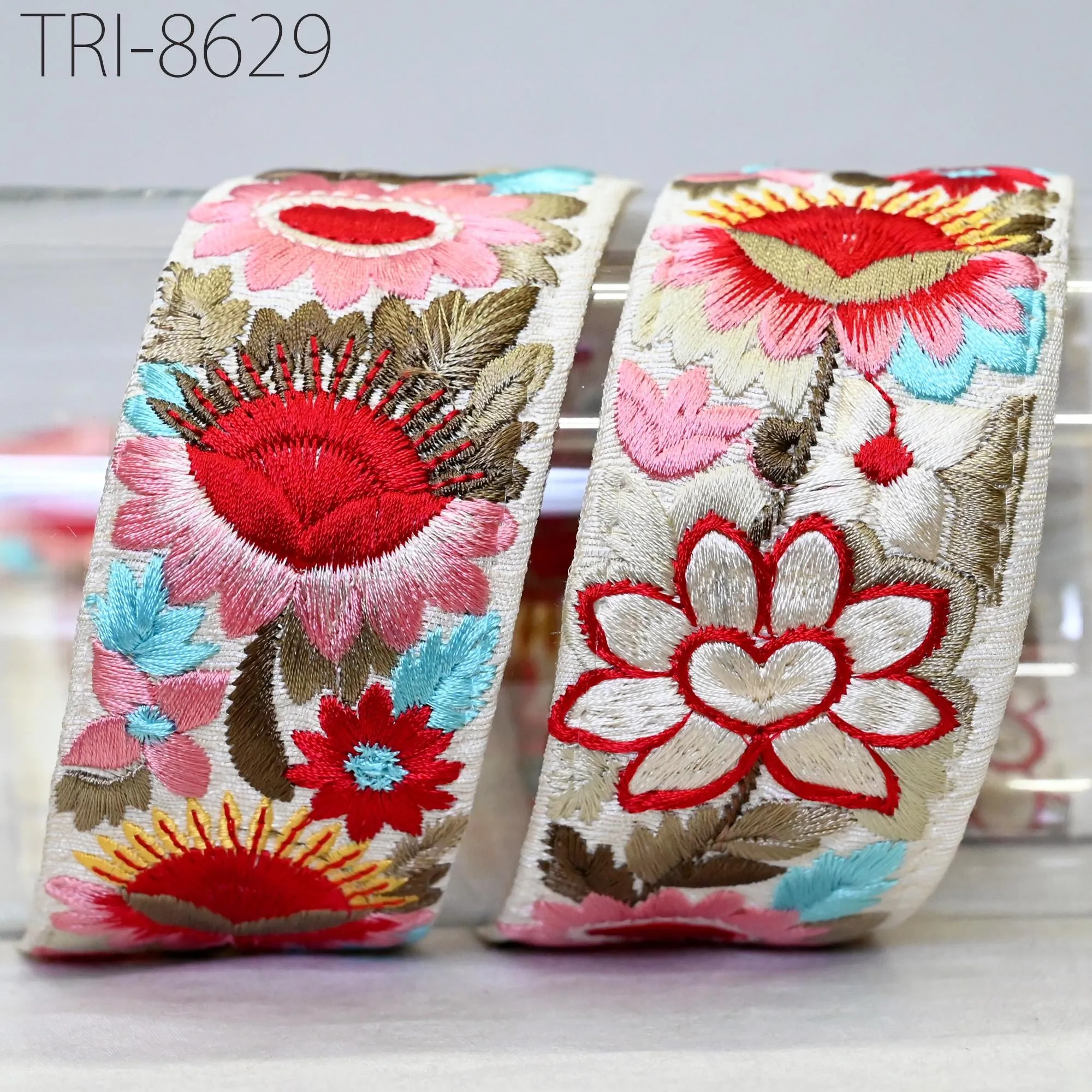9 Yard Indian Red Embroidery 5 CM Border Embroidered Fabric Trim Gift Wrapping Saree Ribbon Crafting Christmas Decoration Trimming