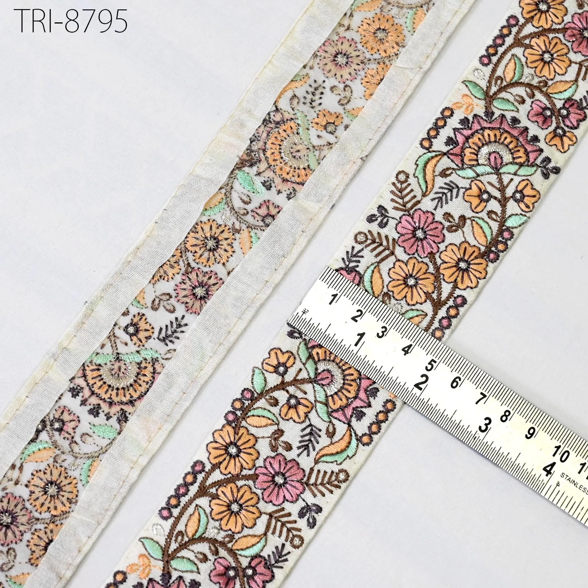 9 Yard Ivory 48mm Indian Embroidery Border Floral Embroidered Fabric Trims Saree Ribbons Crafting Sewing Wedding Embellishment Gift Wrapping