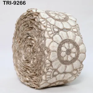9 Yard Ivory Indian Embroidery Trim 8cm Ribbon Embroidered Wedding Sari lehenga Border Saree  Sewing Crafting Wall Decor Curtains Headbands