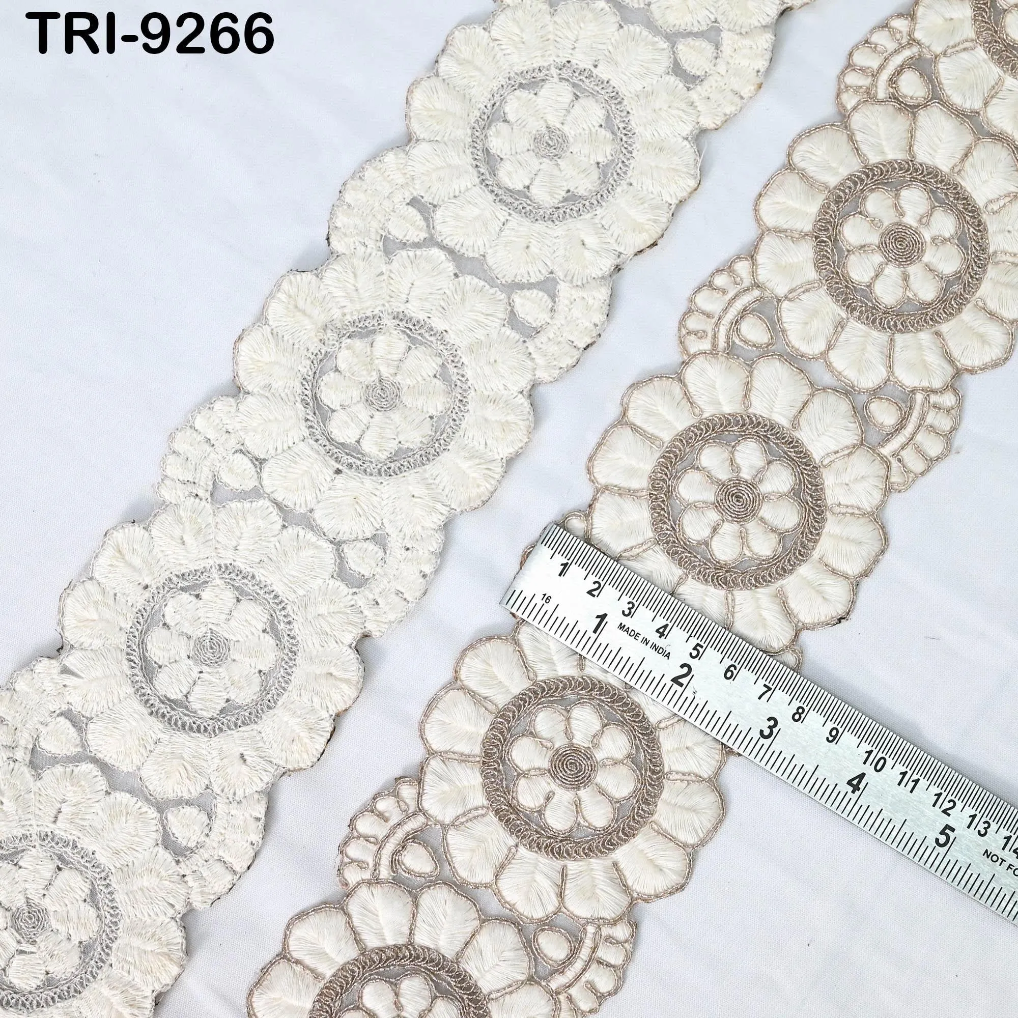 9 Yard Ivory Indian Embroidery Trim 8cm Ribbon Embroidered Wedding Sari lehenga Border Saree  Sewing Crafting Wall Decor Curtains Headbands