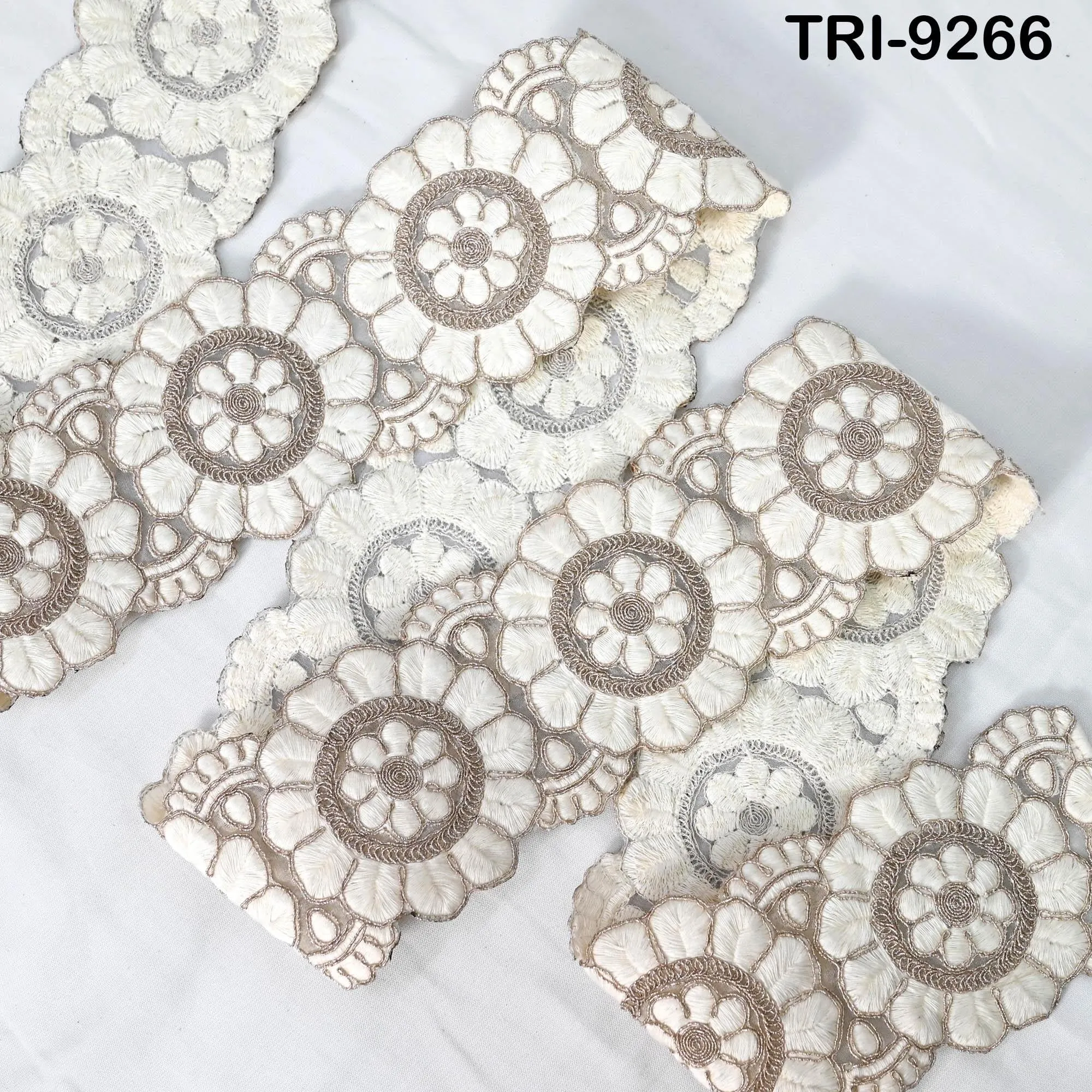 9 Yard Ivory Indian Embroidery Trim 8cm Ribbon Embroidered Wedding Sari lehenga Border Saree  Sewing Crafting Wall Decor Curtains Headbands