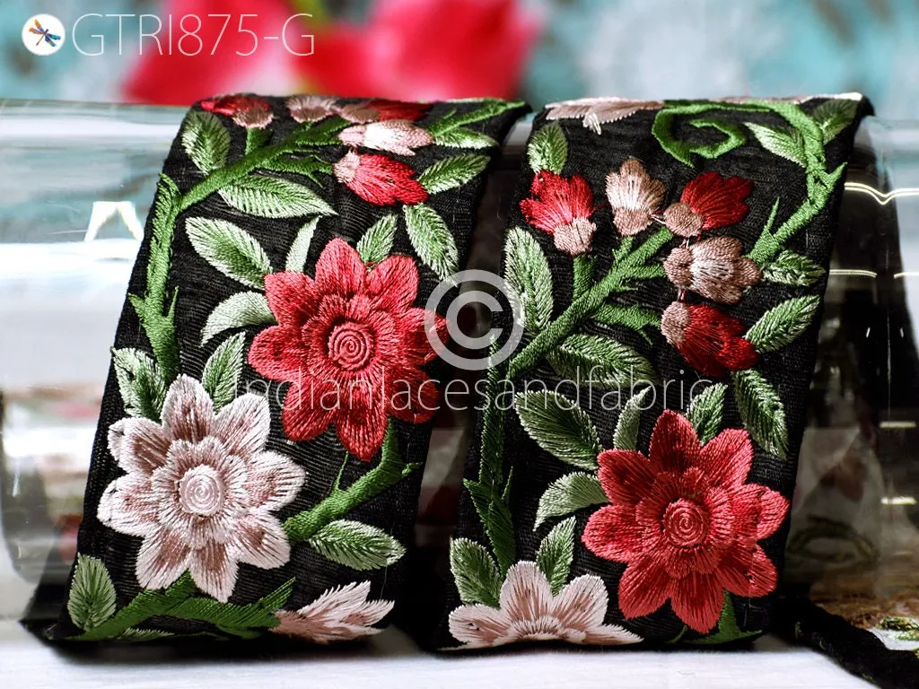 9 Yard Maroon 65 mm Embroidered Fabric Trim Indian Sari Border Crafting Saree Sewing Decorative Beach Bag Hat Cushion Home Decor Trim Ribbon