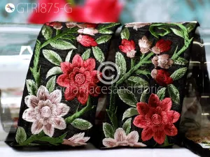 9 Yard Maroon 65 mm Embroidered Fabric Trim Indian Sari Border Crafting Saree Sewing Decorative Beach Bag Hat Cushion Home Decor Trim Ribbon