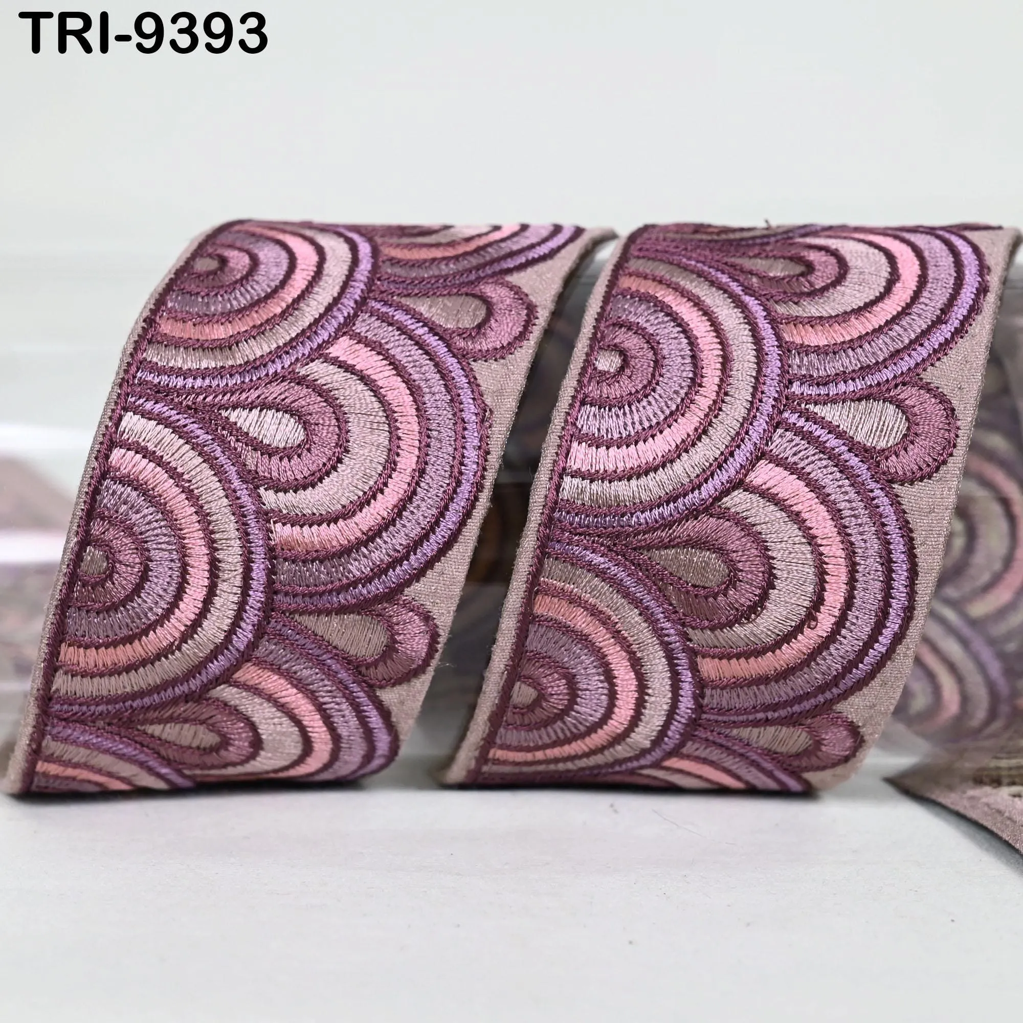 9 Yard Mauve 5cm Embroidery Trim Ribbon Border Embroidered Fabric Gift Wrapping Saree Crafting Shoe making Lampshades Belts Embellishment