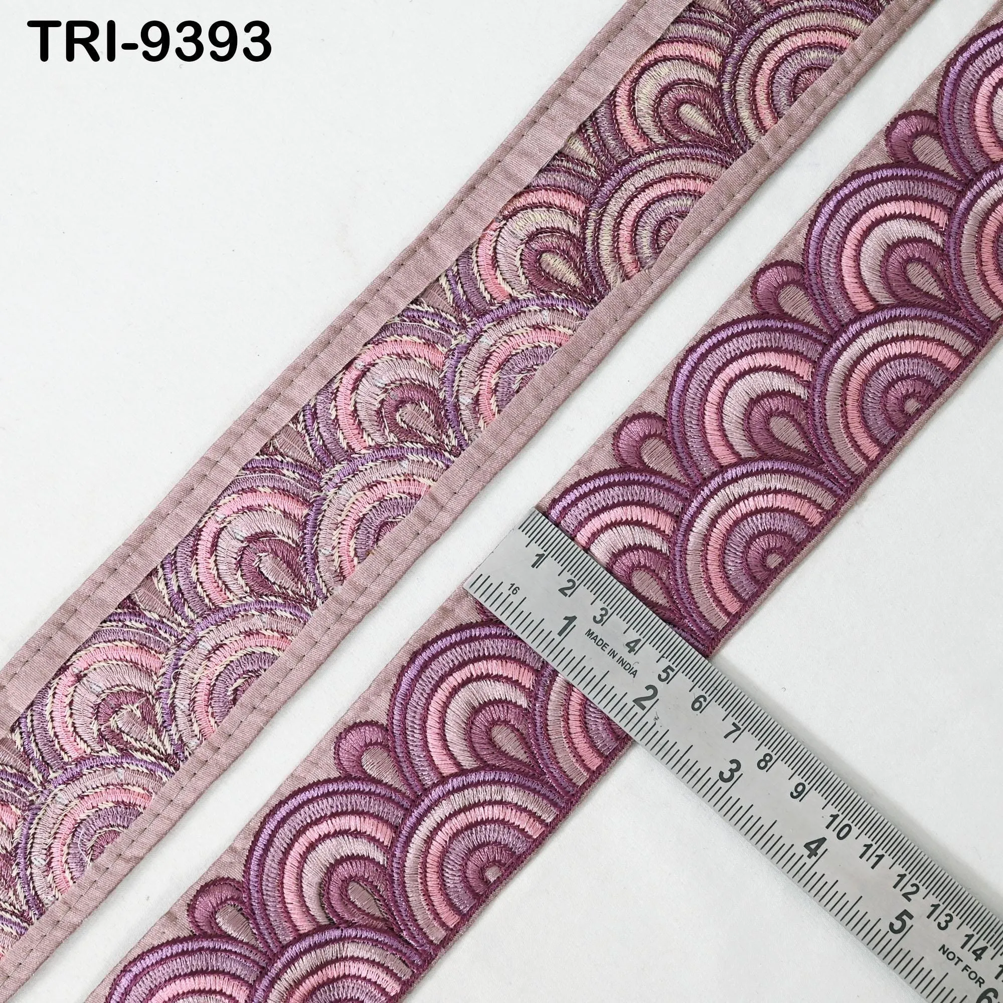 9 Yard Mauve 5cm Embroidery Trim Ribbon Border Embroidered Fabric Gift Wrapping Saree Crafting Shoe making Lampshades Belts Embellishment
