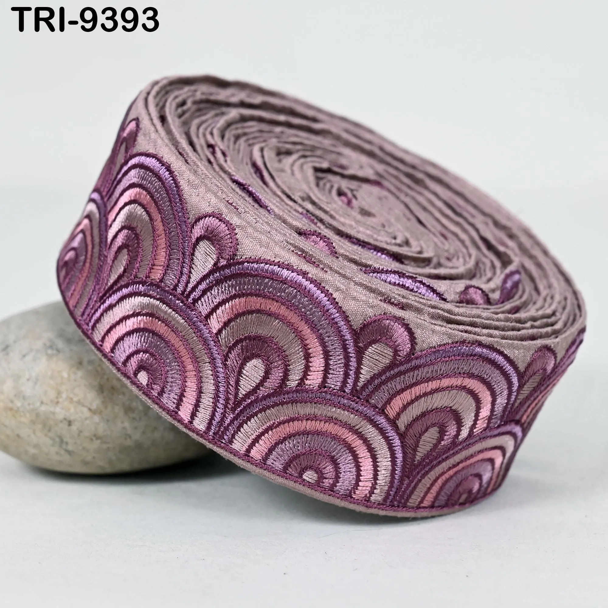 9 Yard Mauve 5cm Embroidery Trim Ribbon Border Embroidered Fabric Gift Wrapping Saree Crafting Shoe making Lampshades Belts Embellishment