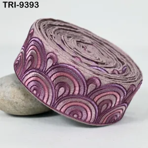 9 Yard Mauve 5cm Embroidery Trim Ribbon Border Embroidered Fabric Gift Wrapping Saree Crafting Shoe making Lampshades Belts Embellishment