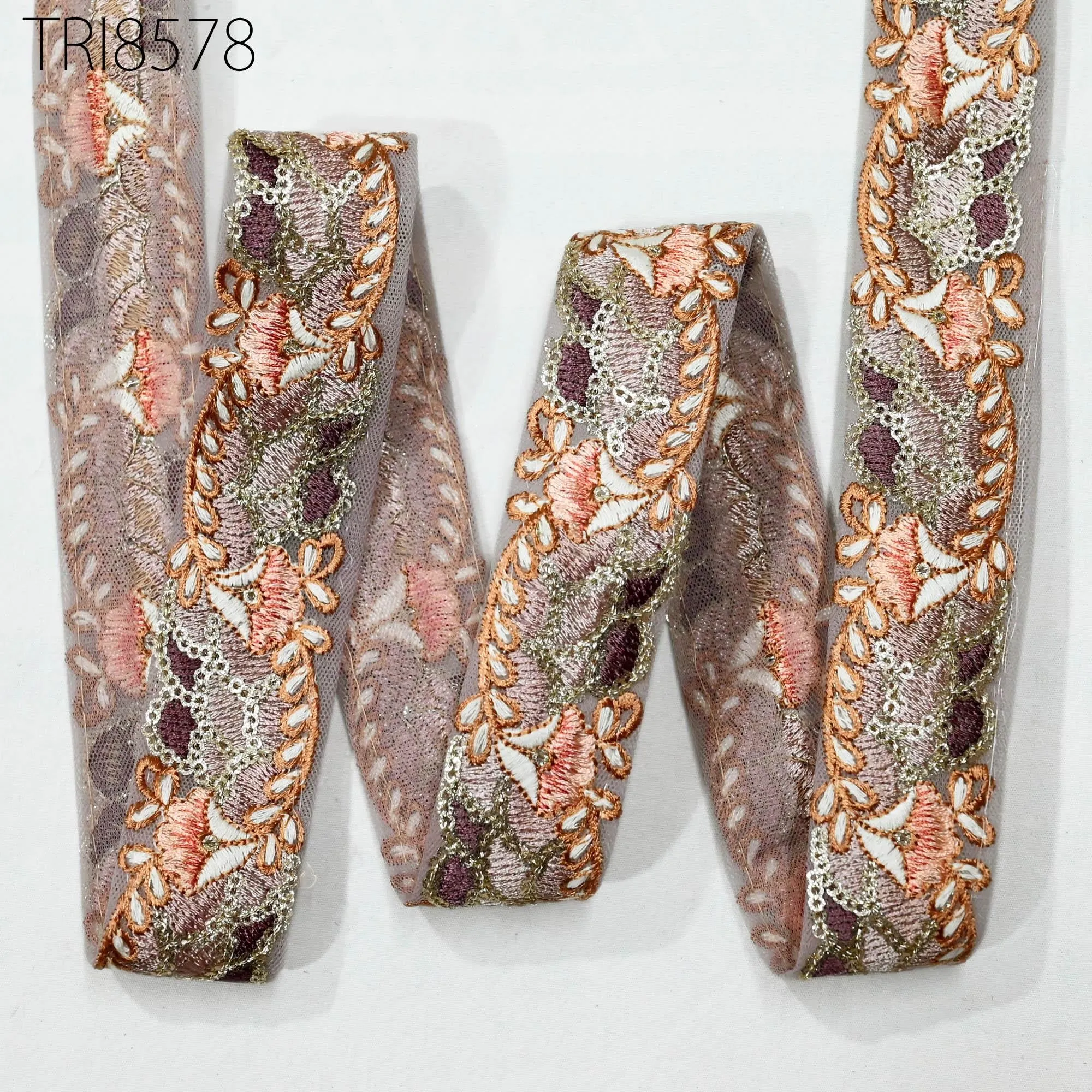 9 Yard Mauve Embroidery 3 CM Ribbon Indian Trim Sari Border DIY Crafting Sewing Fabric Embroidered Decorative Curtain Home Decor Lace