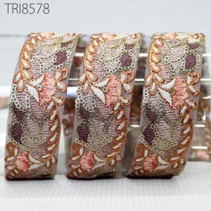 9 Yard Mauve Embroidery 3 CM Ribbon Indian Trim Sari Border DIY Crafting Sewing Fabric Embroidered Decorative Curtain Home Decor Lace