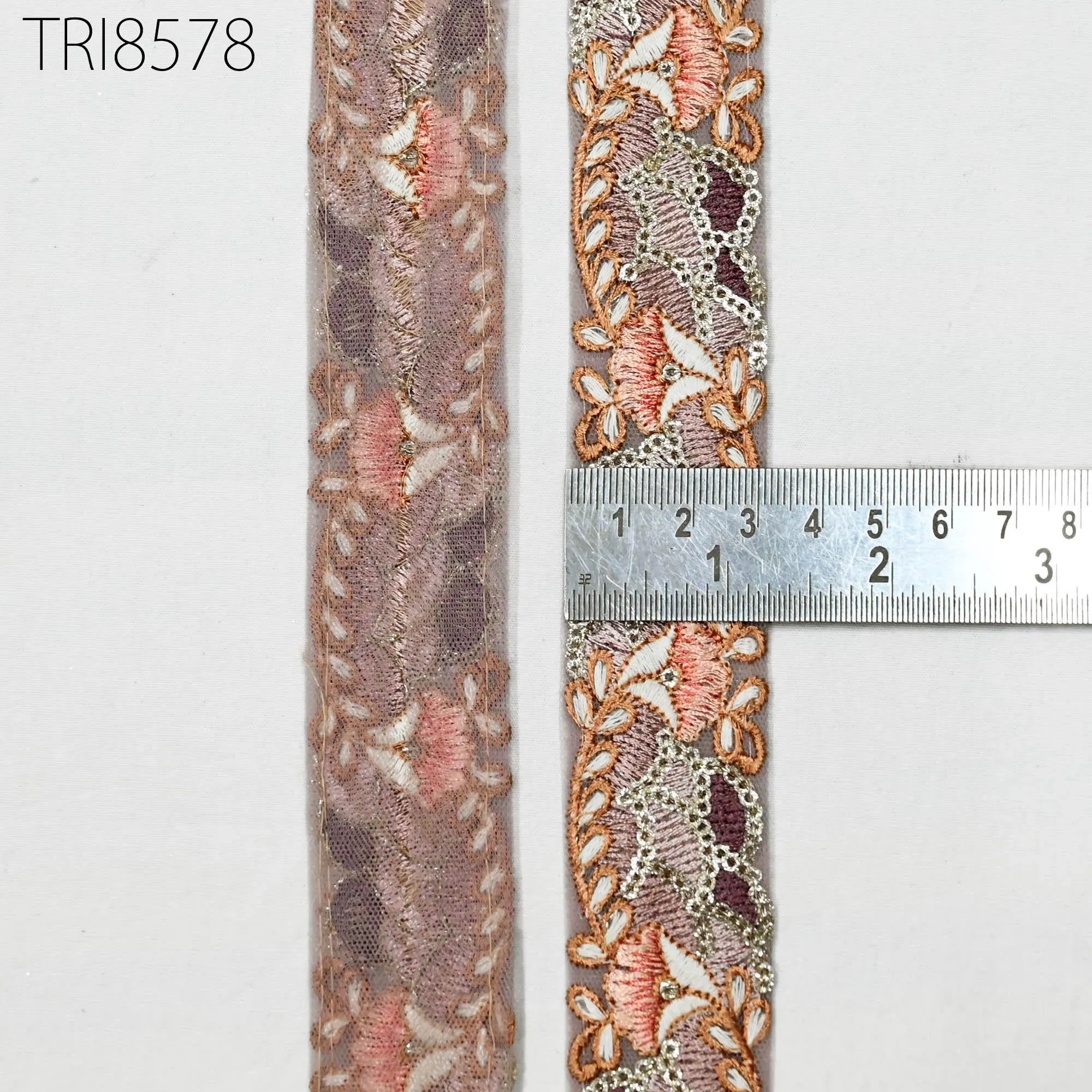 9 Yard Mauve Embroidery 3 CM Ribbon Indian Trim Sari Border DIY Crafting Sewing Fabric Embroidered Decorative Curtain Home Decor Lace