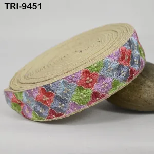 9 Yard Multicolor Embroidery Ribbons 4cm Trims Embroidered Border Sewing Theatrical Costumes DIY Crafting Holidays Ornaments Junk Journals