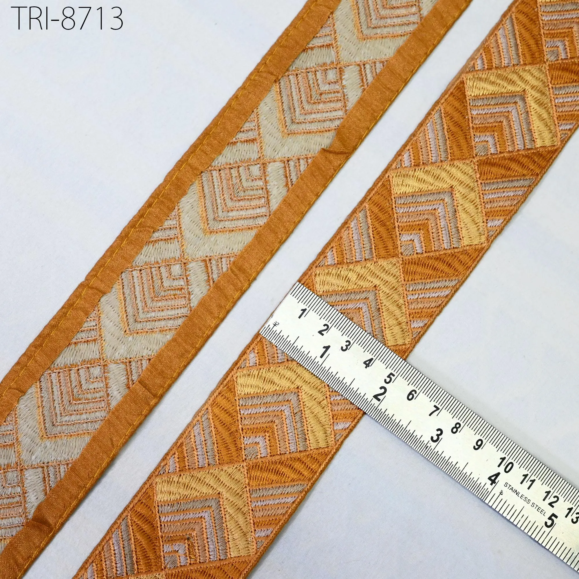 9 Yard Mustard 5cm Embroidery Ribbon Trims Saree Border Embroidered Embellish Costumes Crafting Sewing Beach Bags Tote Pouche Wall Hangings