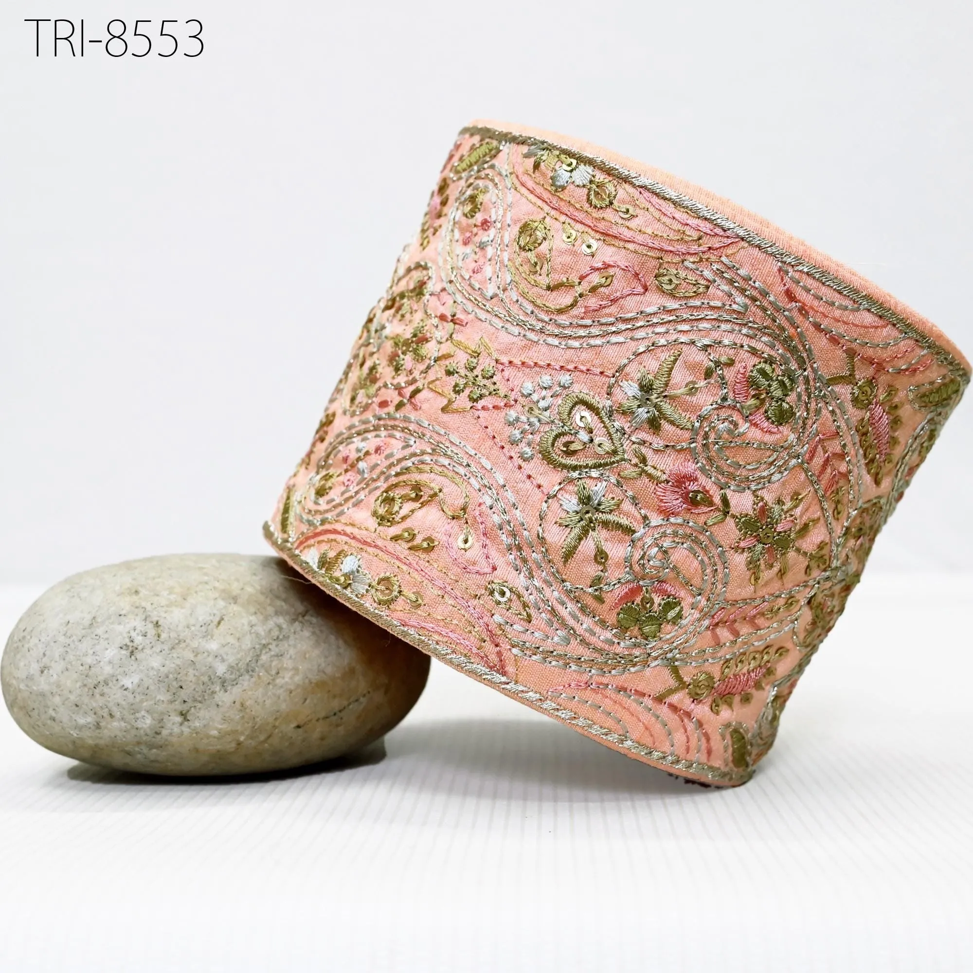 9 Yard Peach Embroidered 10cm Trim Indian Embroidery Ribbons Laces Sari Border Saree DIY Crafting Beach Bag Decorative Fabric Trimming Tape