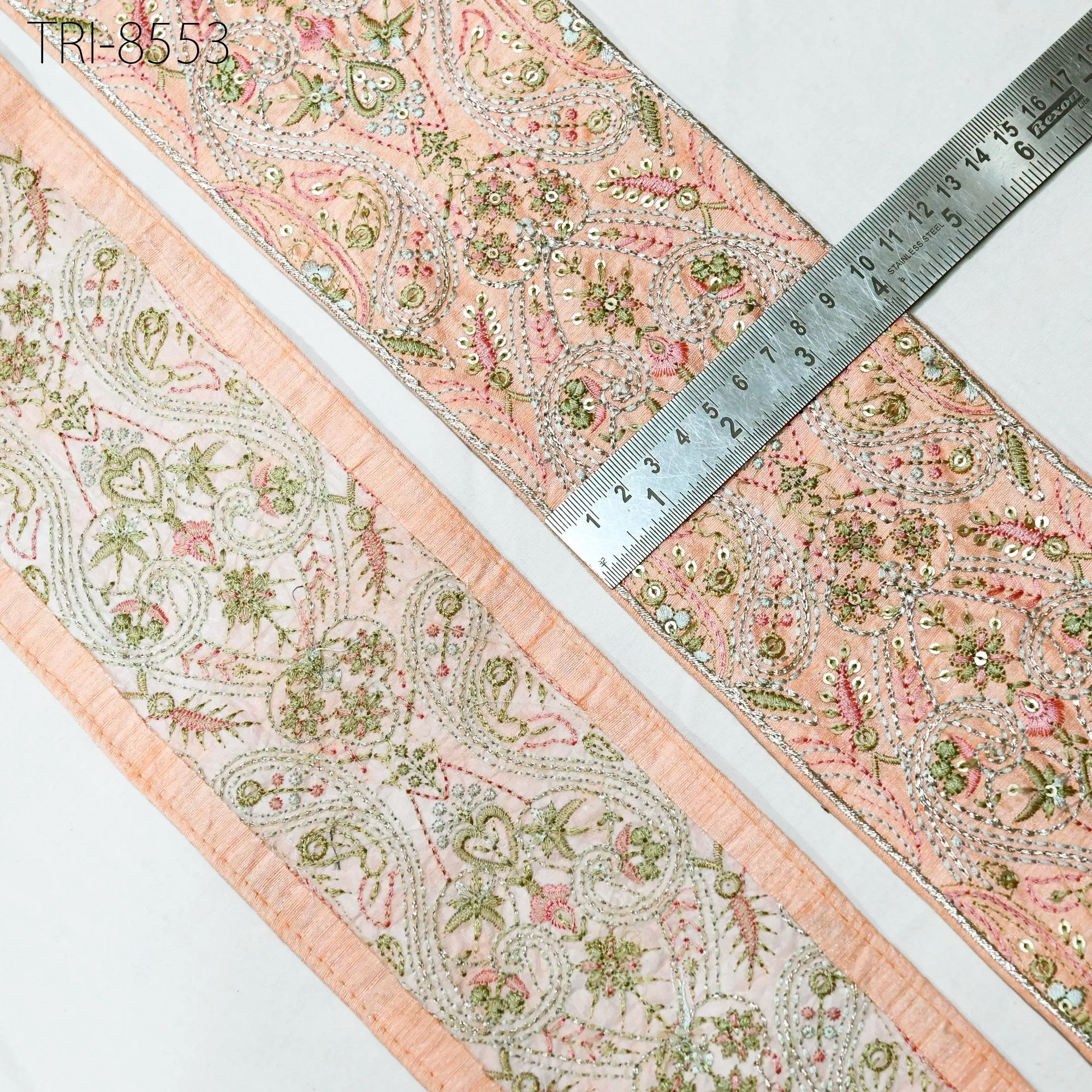 9 Yard Peach Embroidered 10cm Trim Indian Embroidery Ribbons Laces Sari Border Saree DIY Crafting Beach Bag Decorative Fabric Trimming Tape