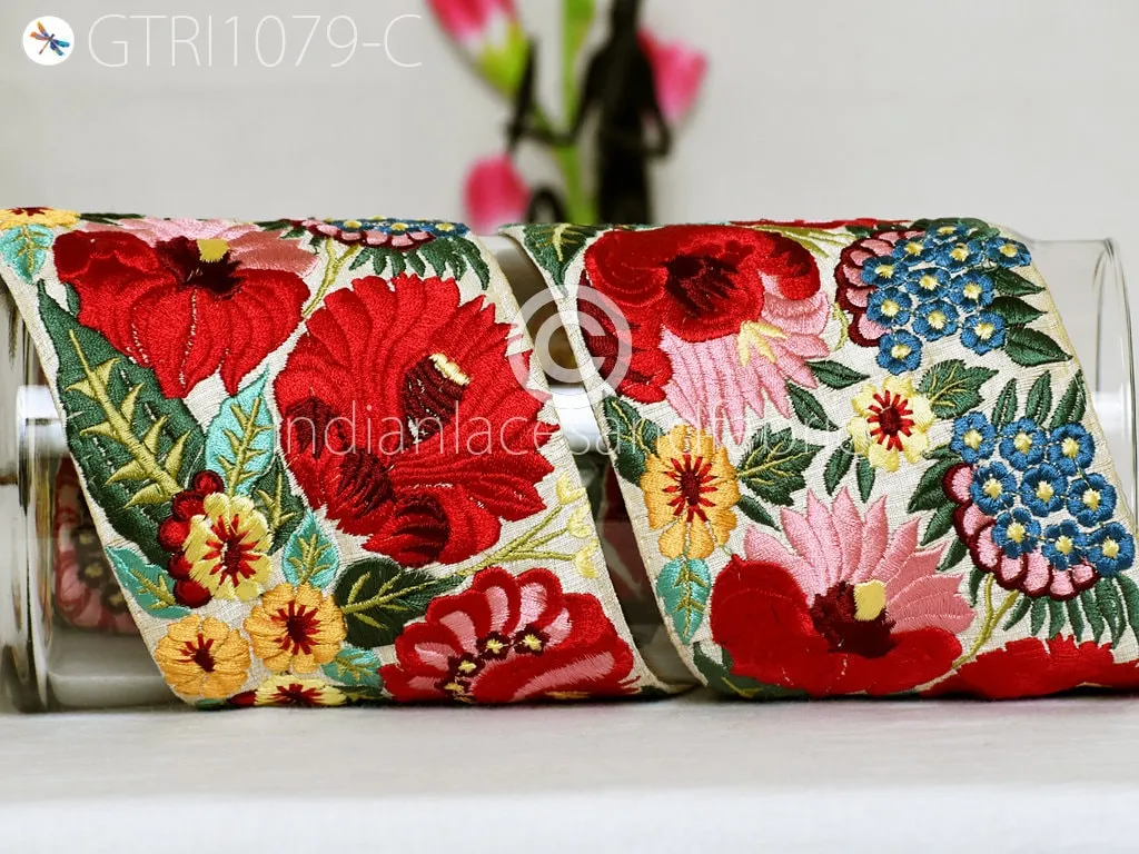 9 Yard Red Indian Embellishment Embroidered Trim Cushion Covers Embroidery Saree Ribbon Sewing Crafting Border Wedding Trimmings Curtain