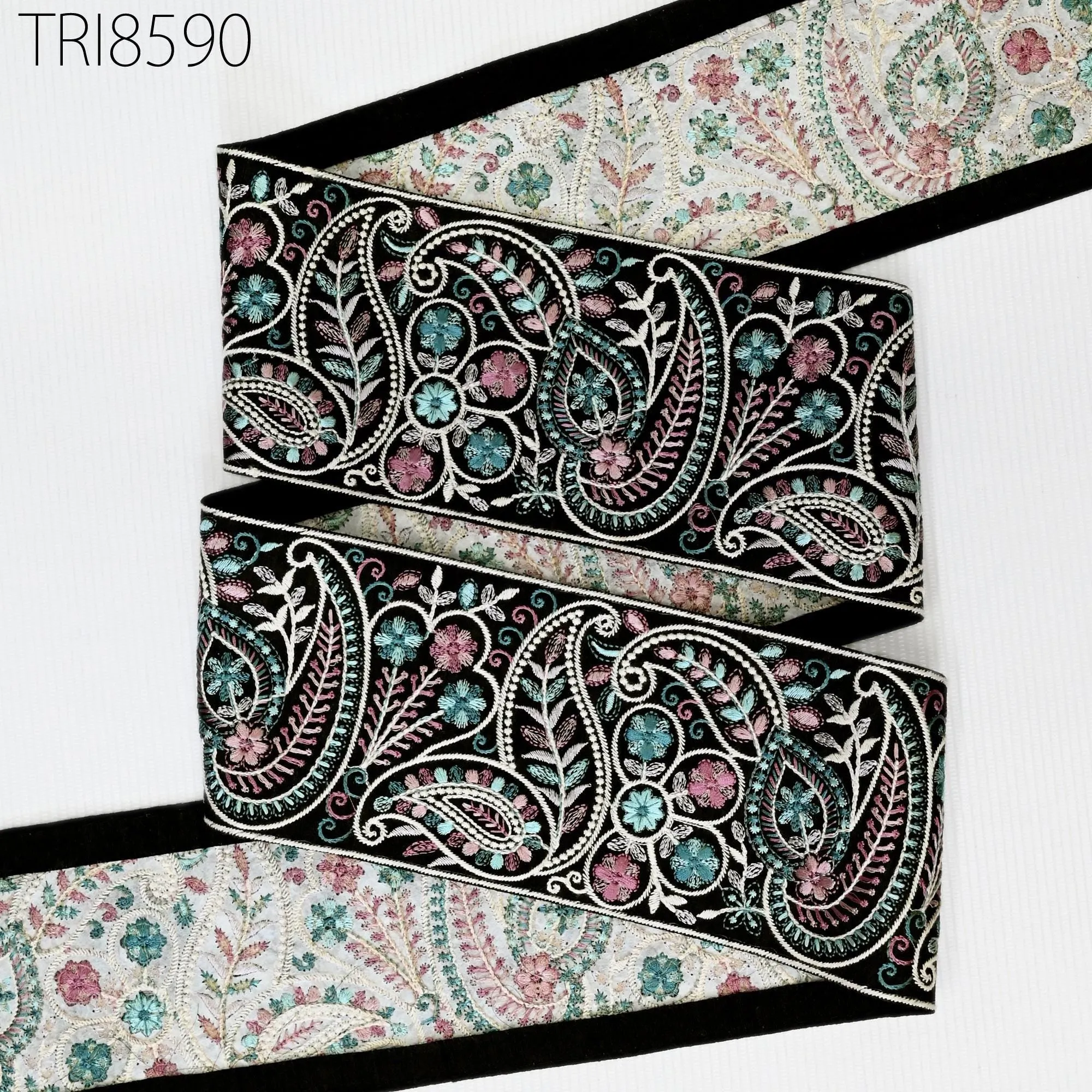 9 Yard Teal Green Embroidered 10cm Trim | Indian Embroidery Ribbons Laces Sari Border Saree DIY Crafting Beach Bag Decorative Trimmings Tape