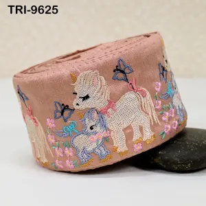 9 Yard Unicorn Embroidery Ribbon 8cm Indian Embroidered Fabric Trim Laces Sari Border Sewing Kids Accessory Junk Journals  DIY Crafting