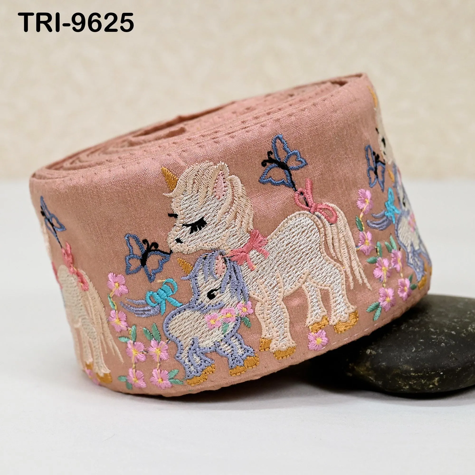 9 Yard Unicorn Embroidery Ribbon 8cm Indian Embroidered Fabric Trim Laces Sari Border Sewing Kids Accessory Junk Journals  DIY Crafting