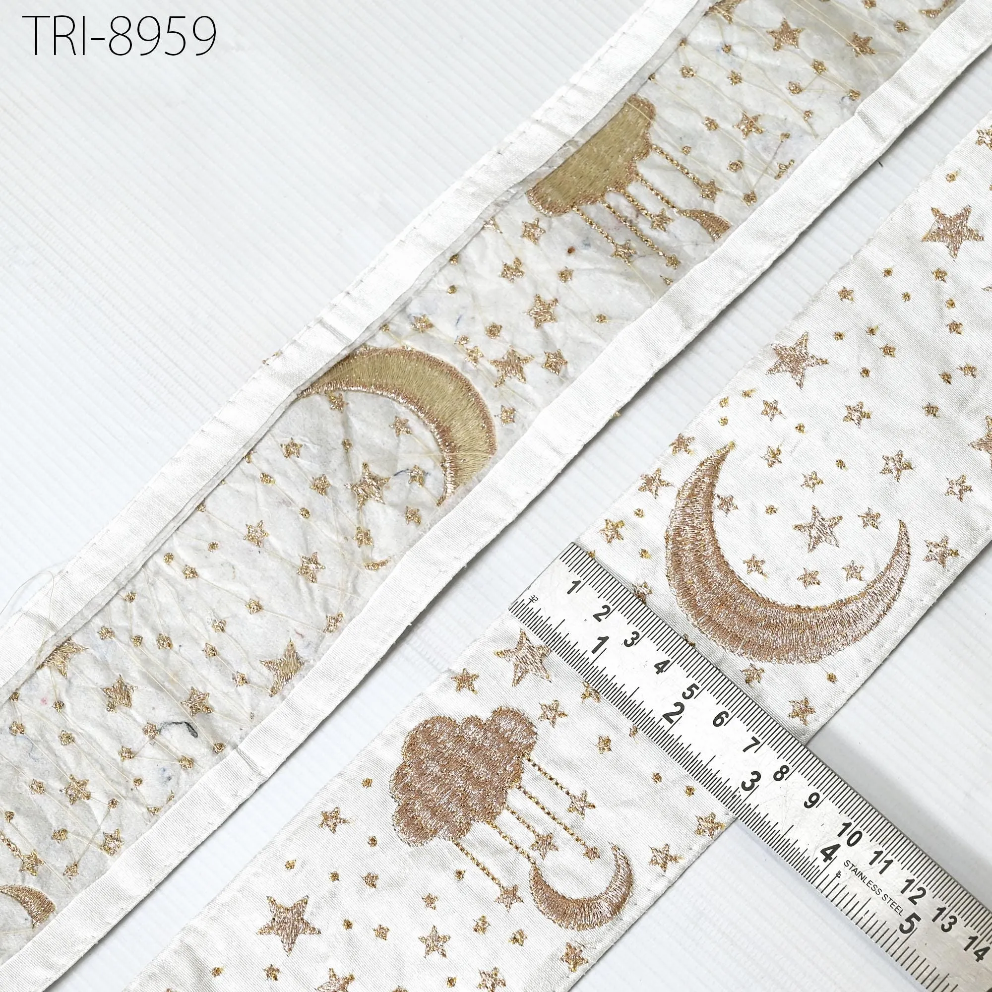 9 Yard White Embroidery 8cm Ribbon Indian Sari Border Embroidered Disney Princess DIY Crafting Sewing Dog Collar Tote Bags Holidays Decor