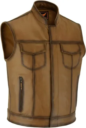 A&H Apparel Mens Top Grain Cowhide Distressed Motorcycle Vintage Leather Vest With Gun Pockets