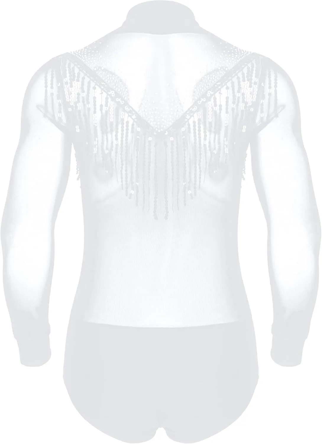 ACSUSS Men's Latin Dance Leotard Sheer Mesh Patchwork Long Sleeve Bodysuit Ballroom Salsa Samba Shirt
