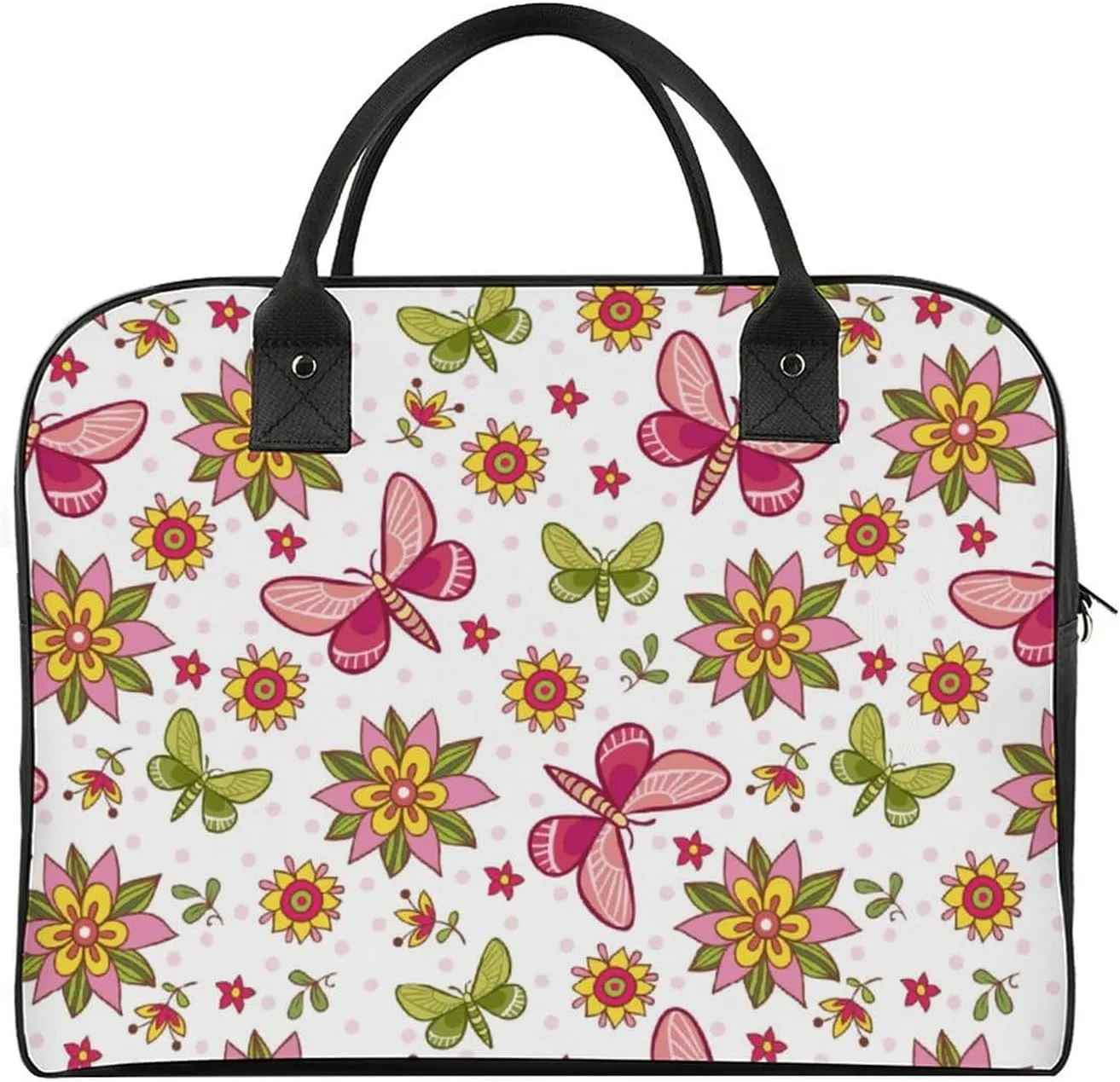 Adult High-capacity Nylon Pink Blue Florals Vintage Handbag for Touring 13" X 19" X 8"