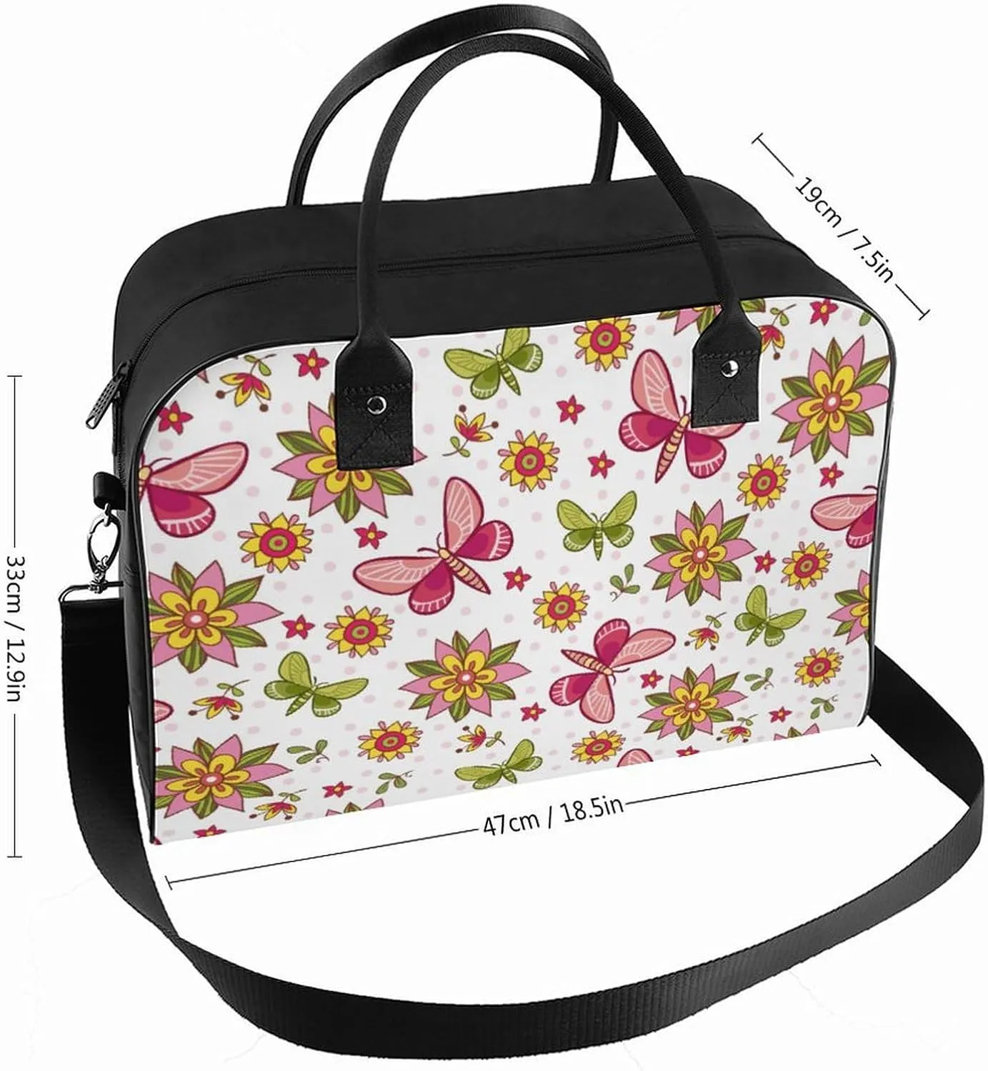 Adult High-capacity Nylon Pink Blue Florals Vintage Handbag for Touring 13" X 19" X 8"