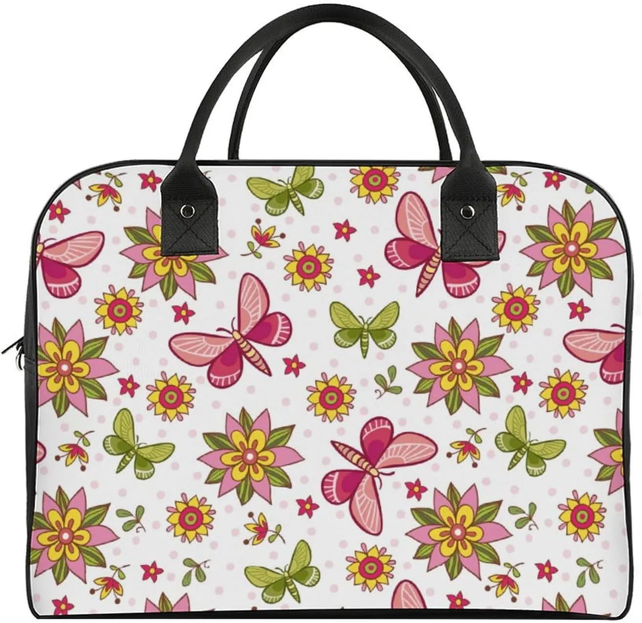 Adult High-capacity Nylon Pink Blue Florals Vintage Handbag for Touring 13" X 19" X 8"