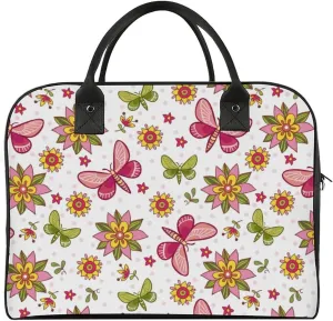 Adult High-capacity Nylon Pink Blue Florals Vintage Handbag for Touring 13" X 19" X 8"