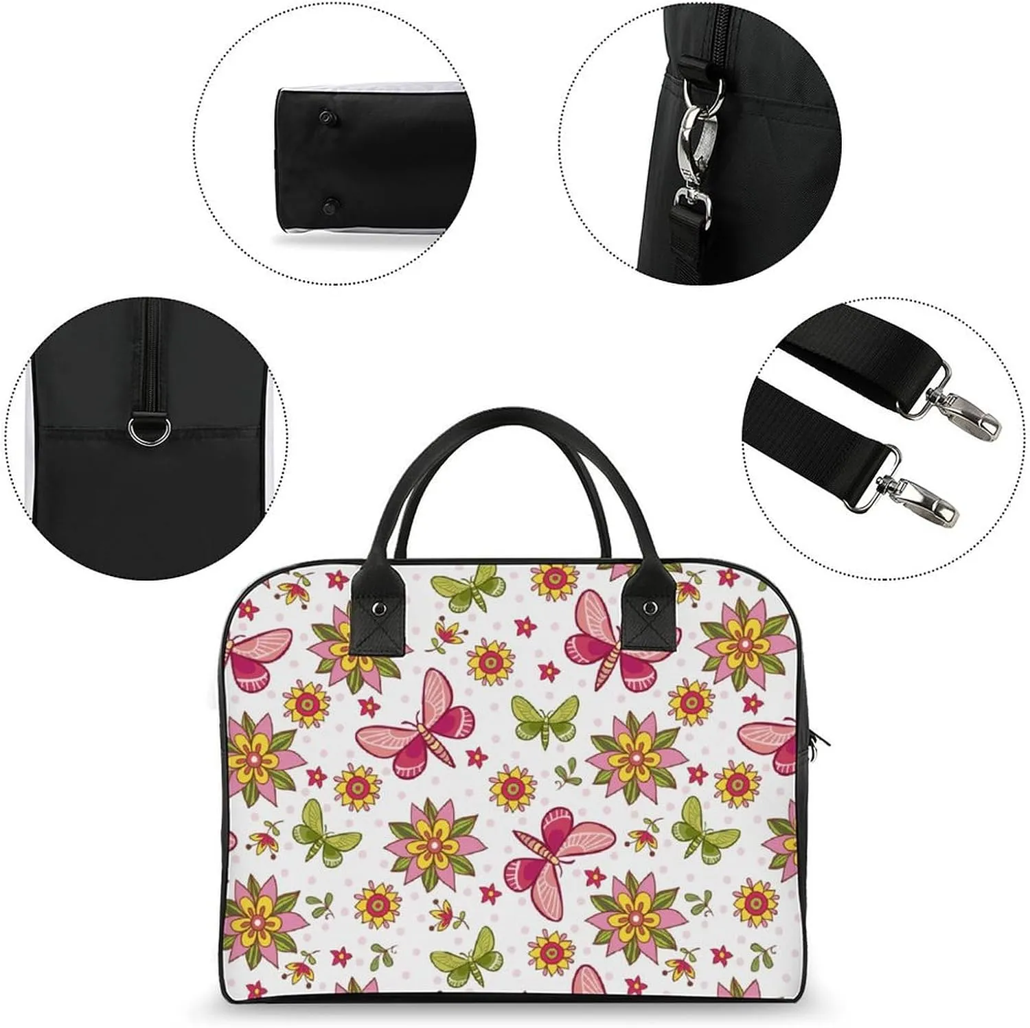 Adult High-capacity Nylon Pink Blue Florals Vintage Handbag for Touring 13" X 19" X 8"