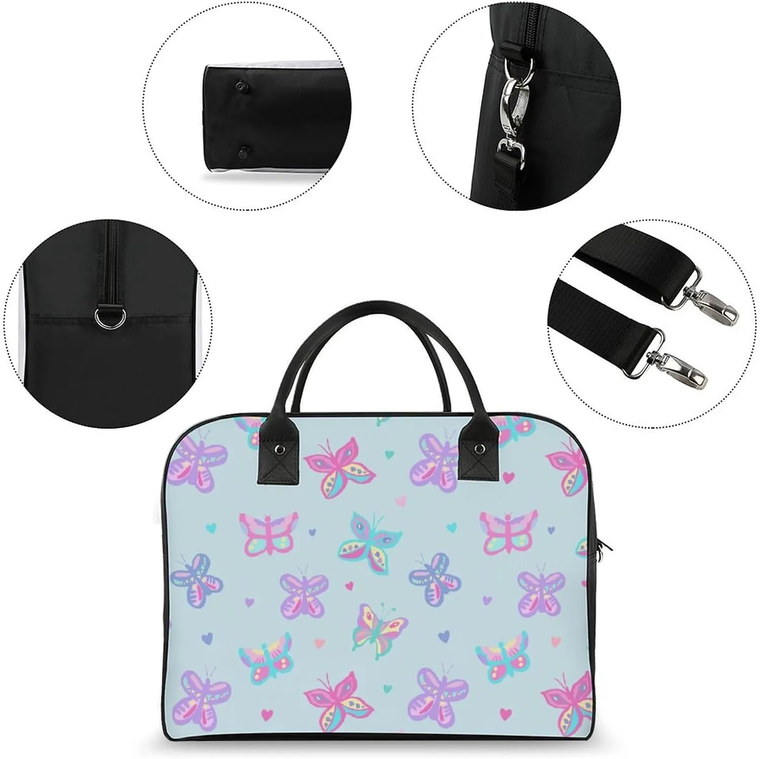Adult Shoulder Nylon Colorful Butterfly Office Handbag for Travel 13" X 19" X 8"