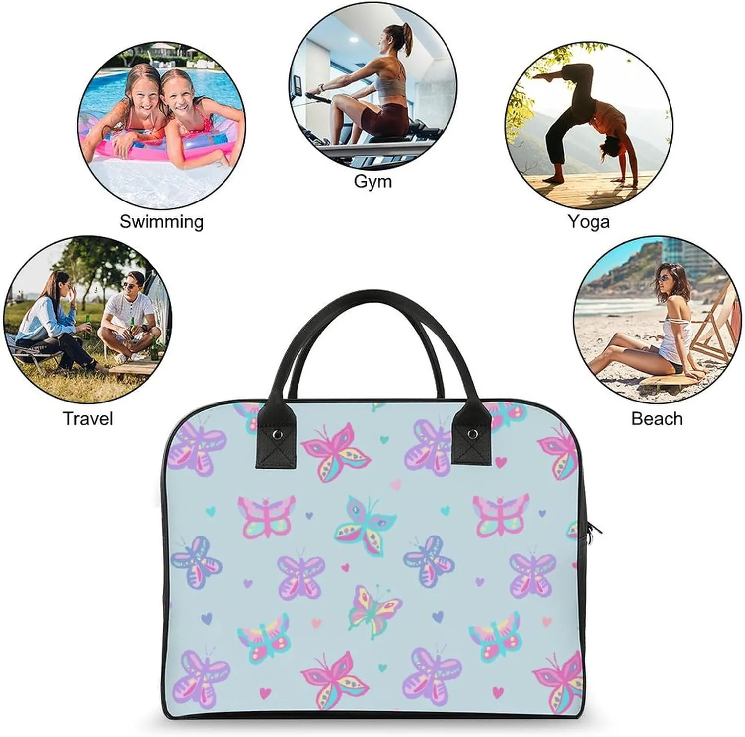 Adult Shoulder Nylon Colorful Butterfly Office Handbag for Travel 13" X 19" X 8"
