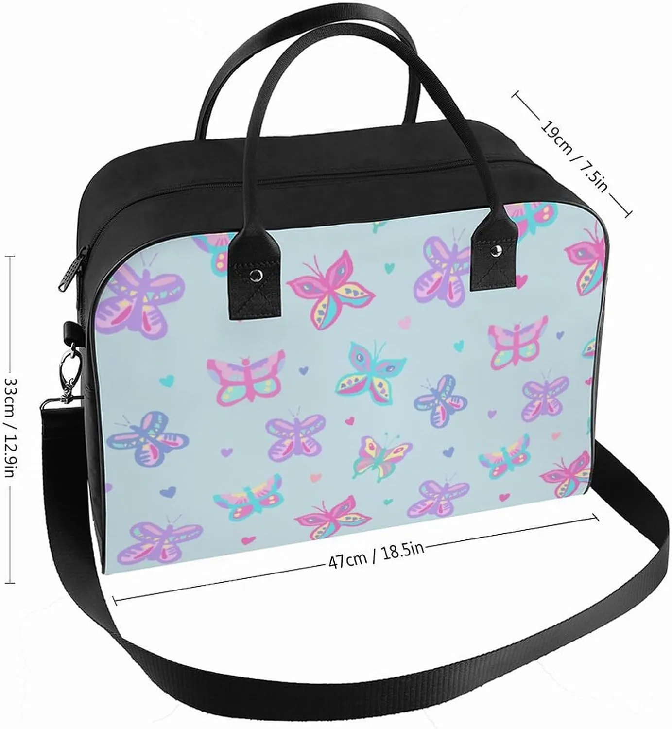 Adult Shoulder Nylon Colorful Butterfly Office Handbag for Travel 13" X 19" X 8"