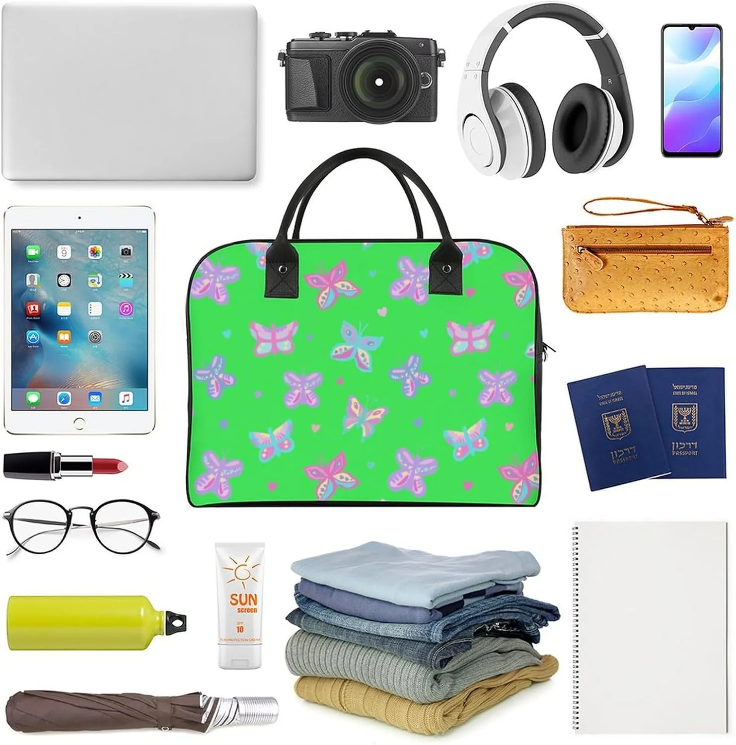 Adults Casual Nylon Colorful Butterfly Elegant Handbag for Travel 13" X 19" X 8"