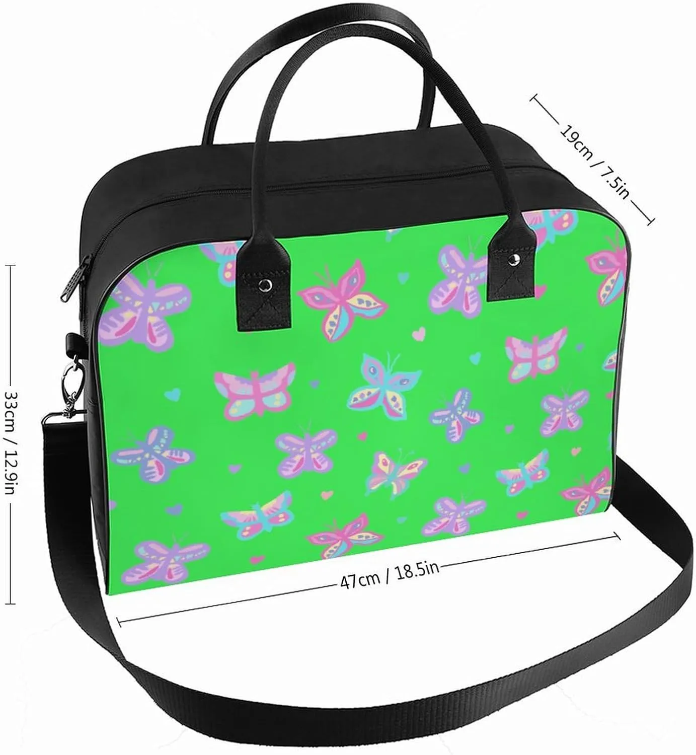Adults Casual Nylon Colorful Butterfly Elegant Handbag for Travel 13" X 19" X 8"