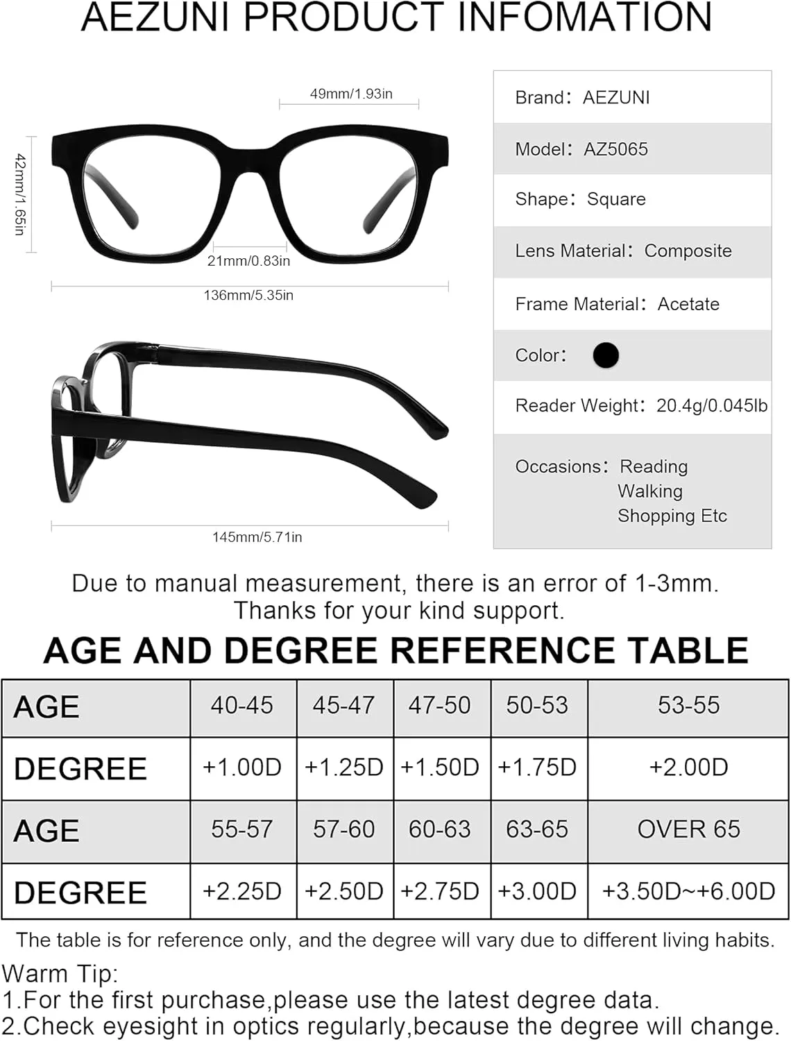 AEZUNI Larger Glasses Women Square Frame Clean Lens