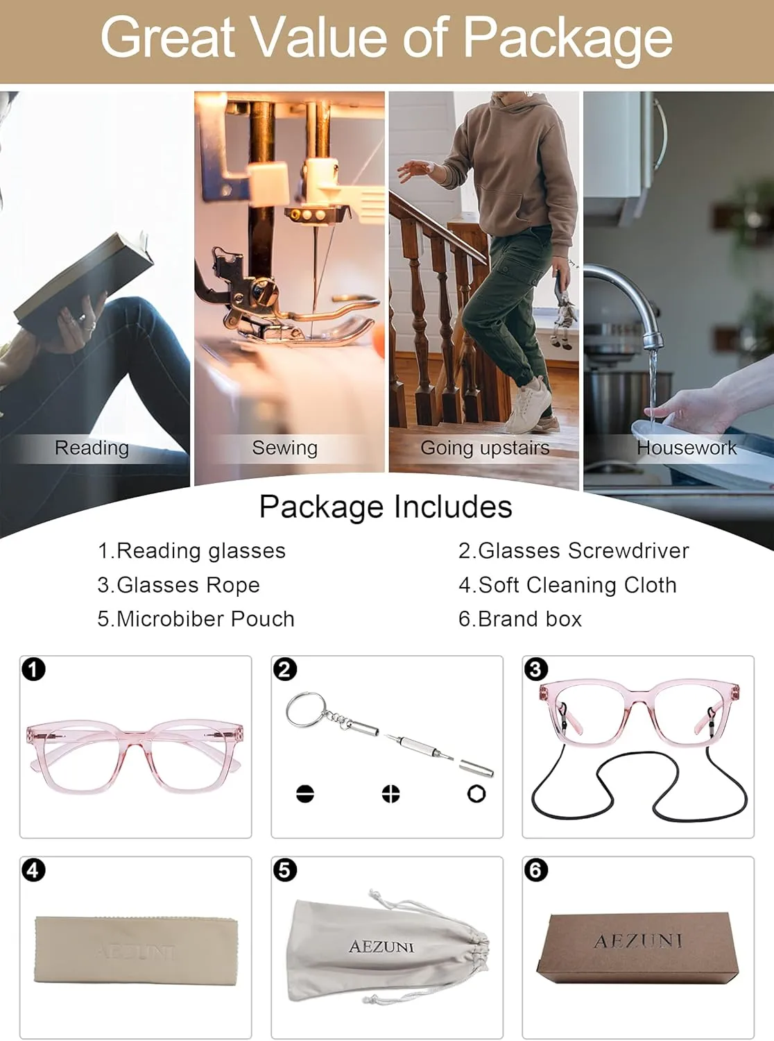 AEZUNI Larger Glasses Women Square Frame Clean Lens