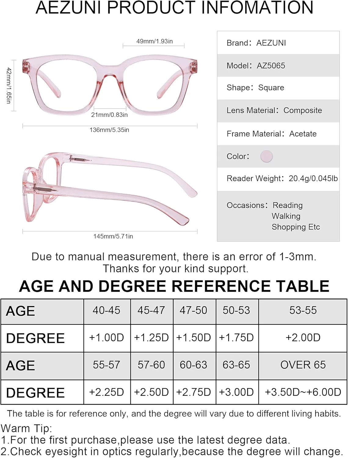 AEZUNI Larger Glasses Women Square Frame Clean Lens