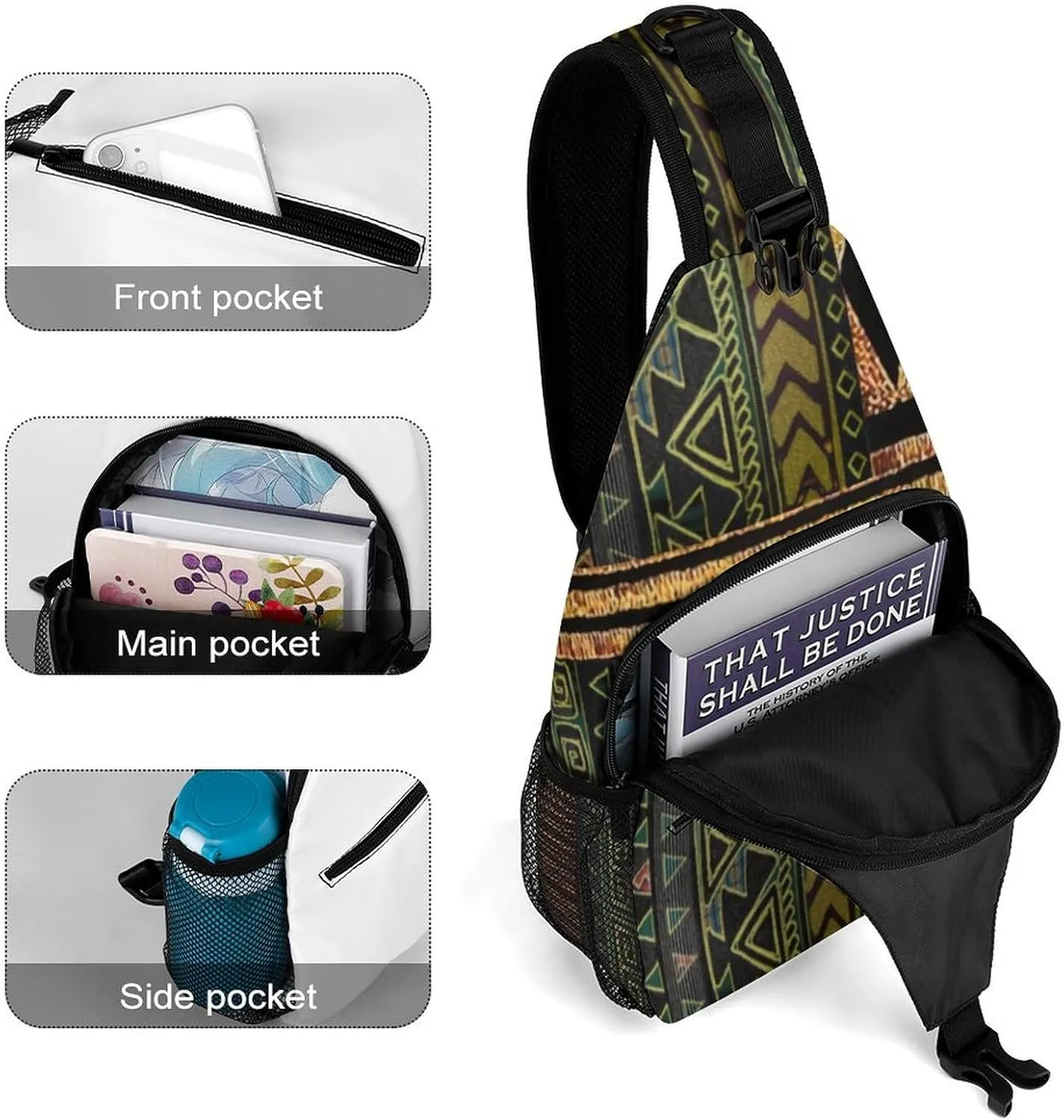 Afrocentric Tribal Motif Pattern Print A Spacious And Large Capacity Portable Adjustable Chest Bag