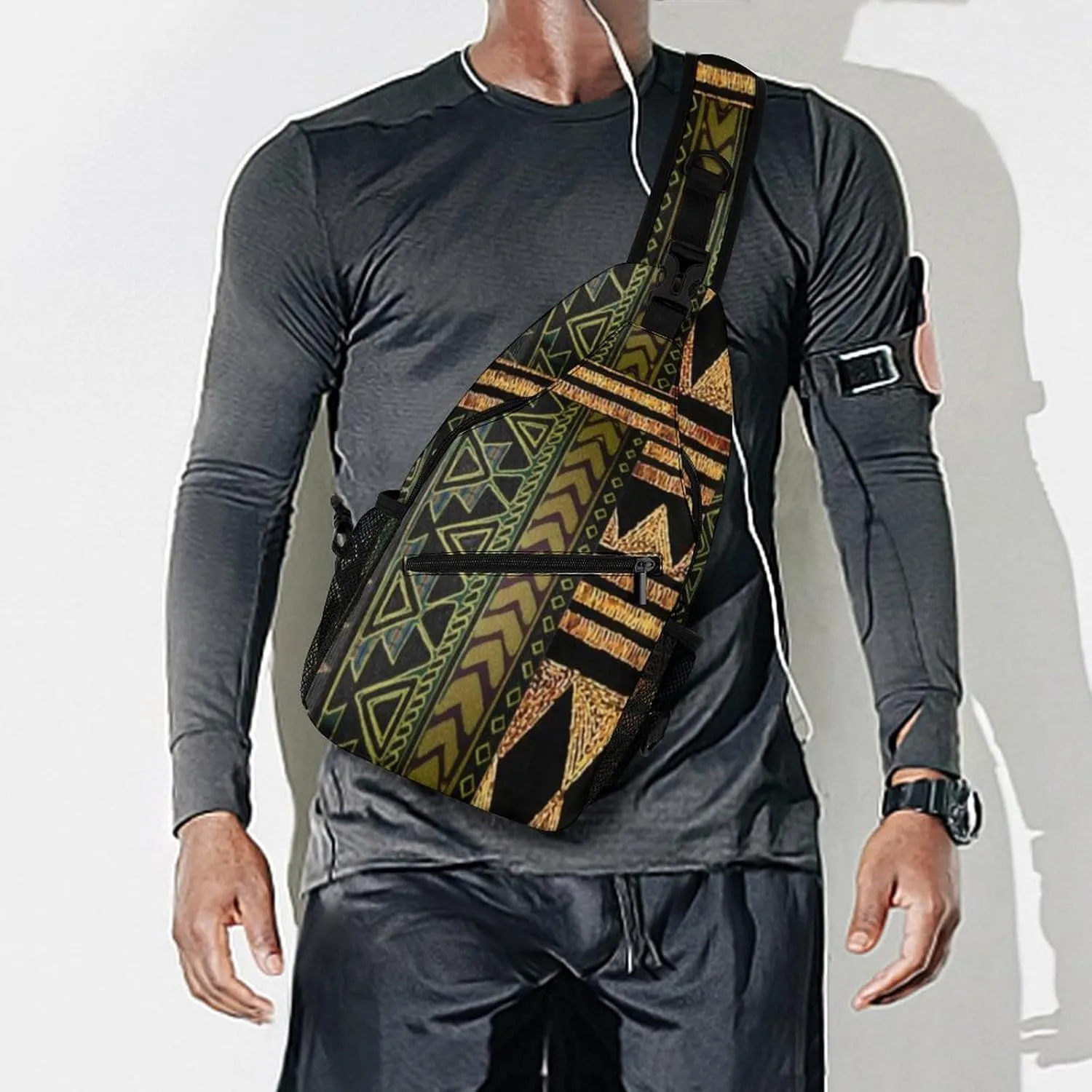 Afrocentric Tribal Motif Pattern Print A Spacious And Large Capacity Portable Adjustable Chest Bag
