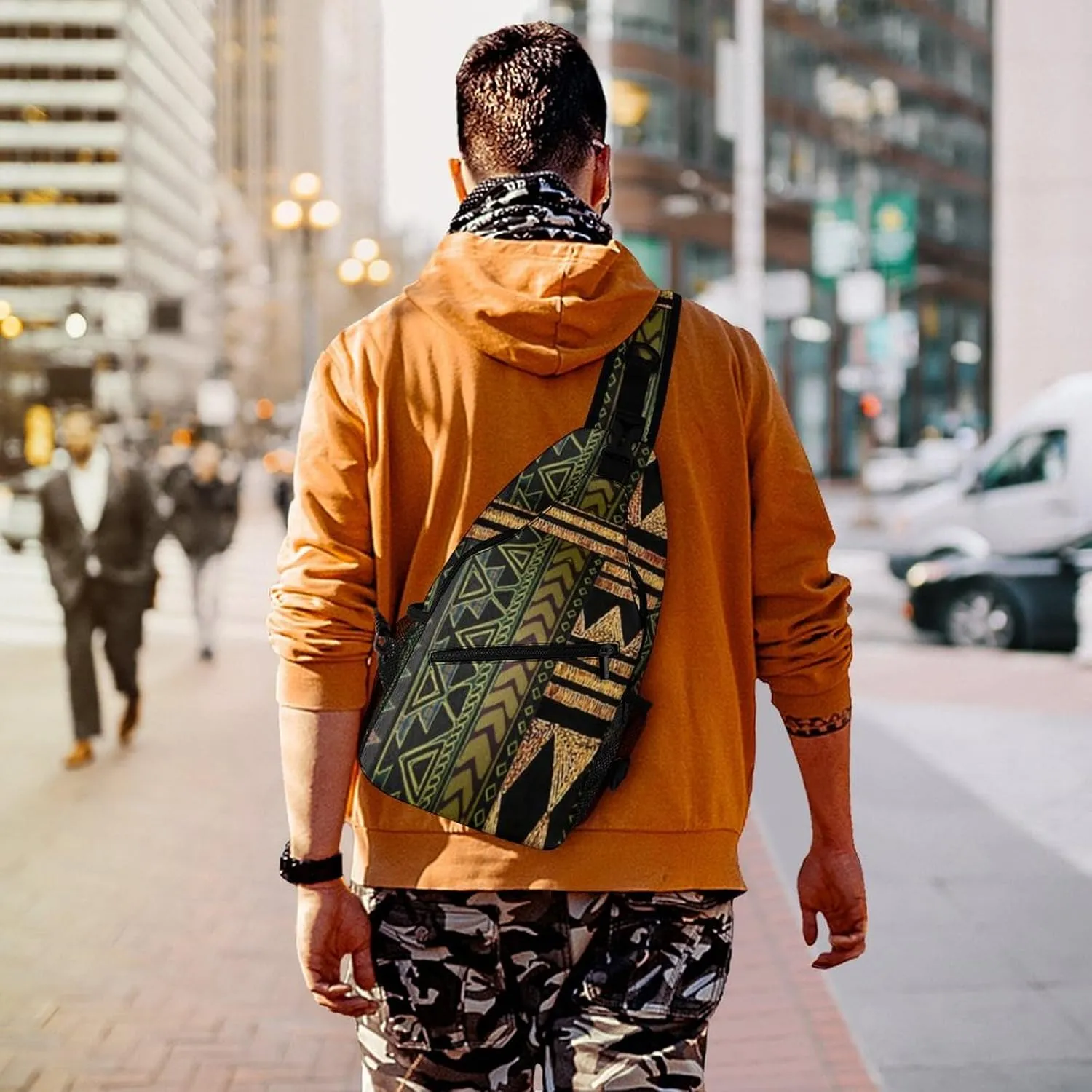 Afrocentric Tribal Motif Pattern Print A Spacious And Large Capacity Portable Adjustable Chest Bag