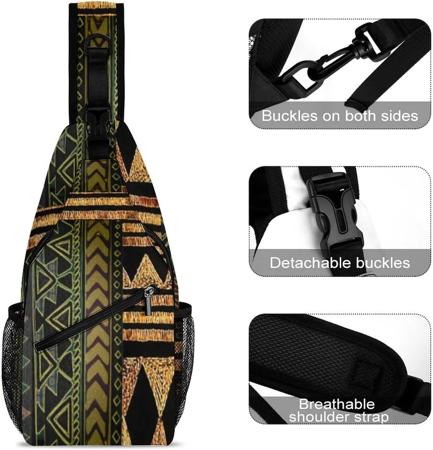 Afrocentric Tribal Motif Pattern Print A Spacious And Large Capacity Portable Adjustable Chest Bag