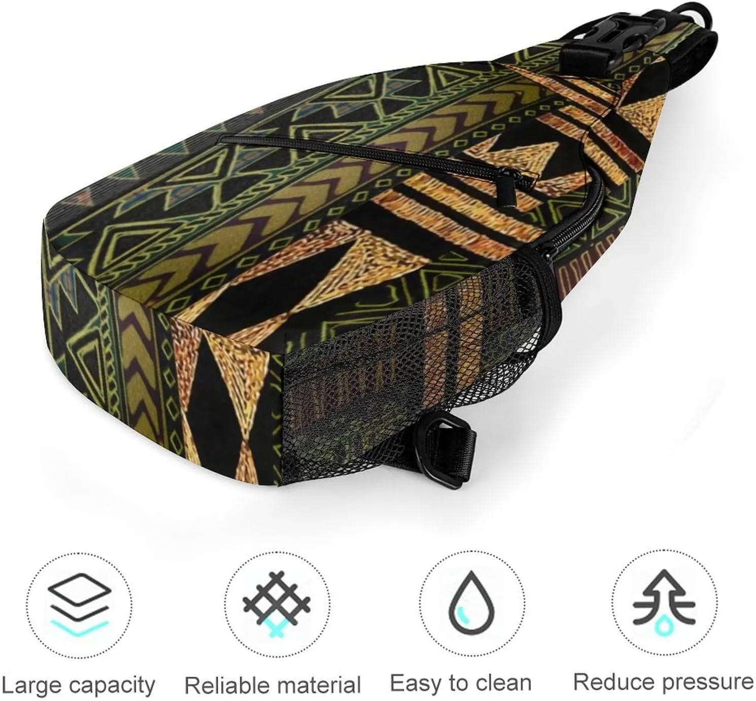 Afrocentric Tribal Motif Pattern Print A Spacious And Large Capacity Portable Adjustable Chest Bag