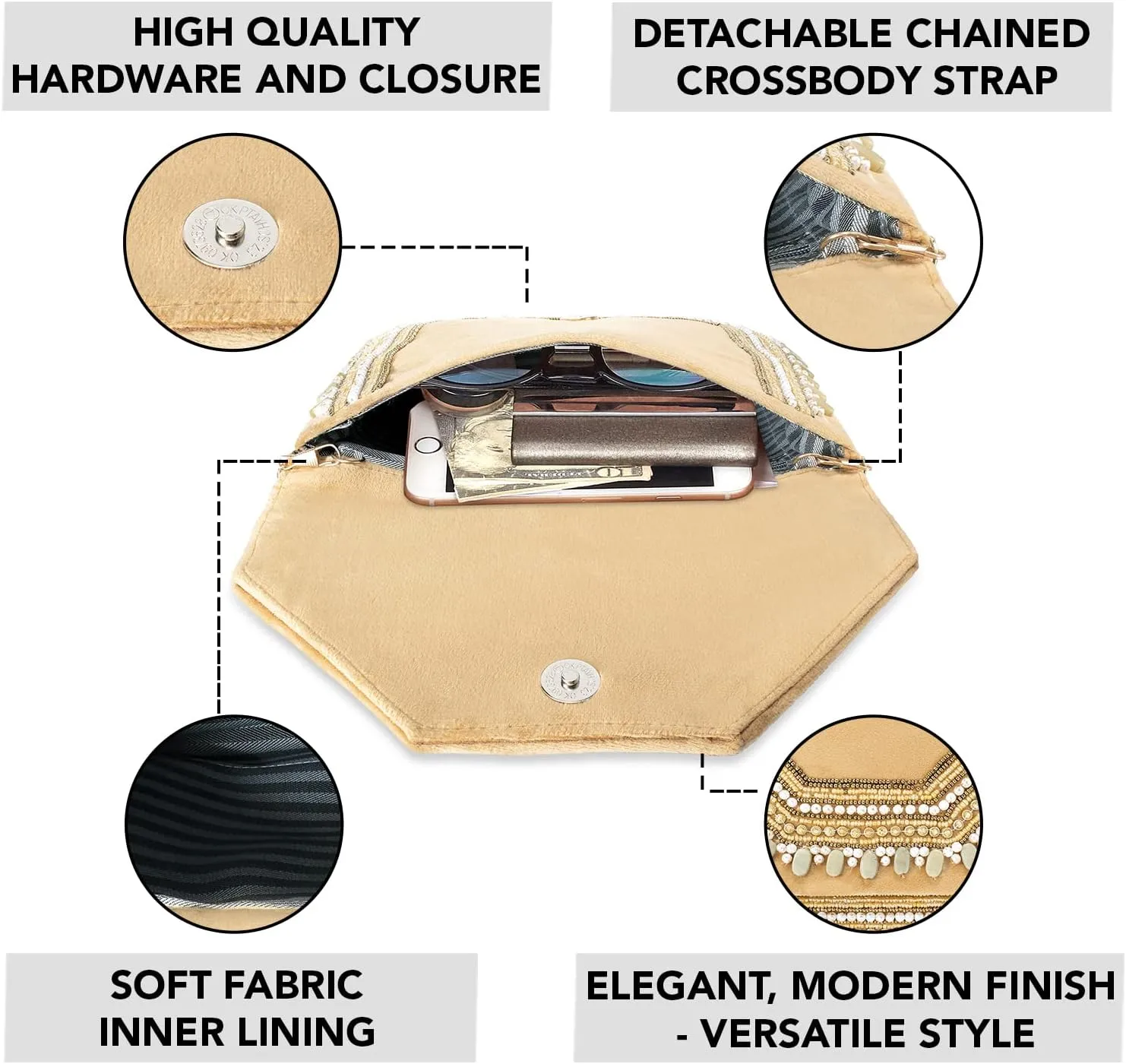 Aheli Clutch Women's Purse Bridal Bag for Casual Detachable Strap Evening Sling Bag Gift for Women