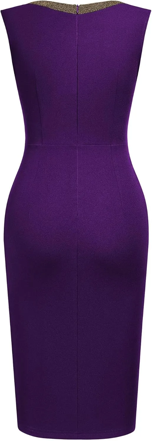 AISIZE Women's 50s Vintage Sleeveless Contrast Tape Cocktail Party Pencil Dress
