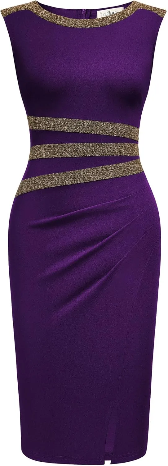 AISIZE Women's 50s Vintage Sleeveless Contrast Tape Cocktail Party Pencil Dress