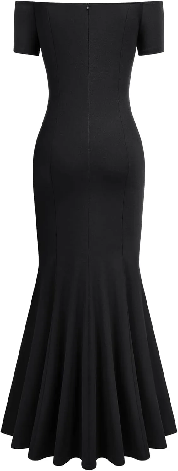 AISIZE Women's Elegant Off Shoulder Ruffle Formal Evening Long Dress