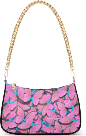 ALAZA Pink Butterfly Romantic Shoulder Bag Purse for Women Tote Handbag with Zipper Closure