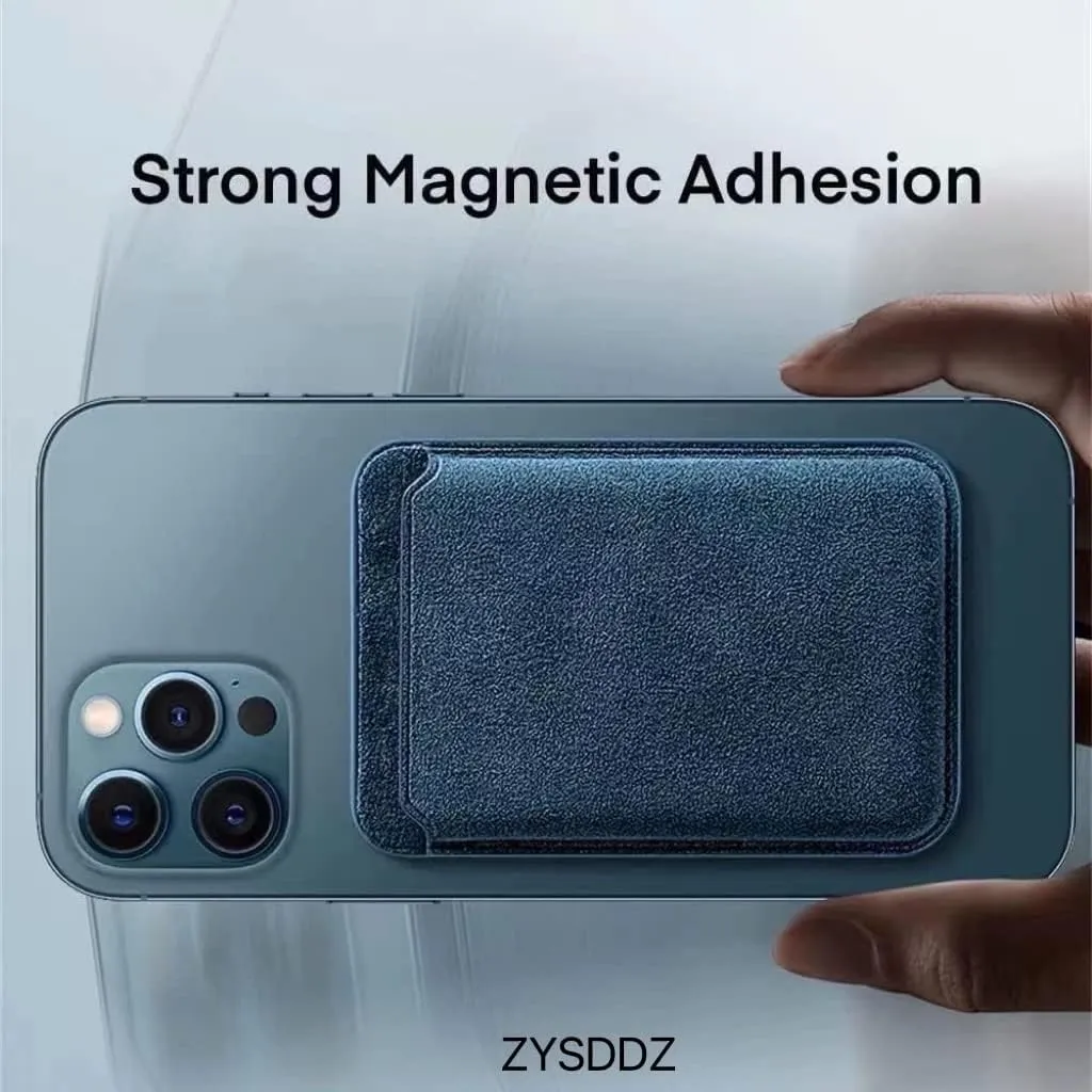 Alcantara Magnetic Phone Cardholder Compatible with iPhone 12/13/14 Series, Card Holder Compatible with MagSafe Magnet (Black)
