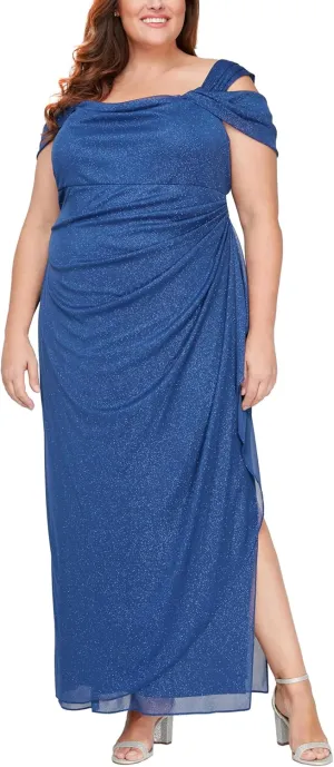 Alex Evenings Women's Cold Shoulder Mother of The Bride Dress W/Ruched Skirt, Formal Event, Wedding Guest Gown (Plus Size)